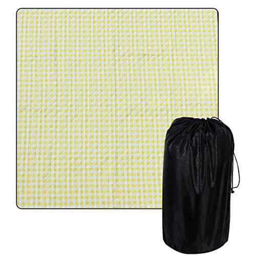 Bigood 150*200CM 和風 レジャーシート 洗濯可能 ピクニックマット コンパクトマット 防水 折り畳み 簡単収納 持ち運び便利 チェック柄 イエロー
