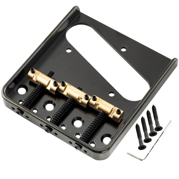 Musiclily Ultra 10.8mm テレキャスターブリッジ 3WAY ブラスサドル アルミ製プレート ヴィンテージTL エレキギター用、ブラック