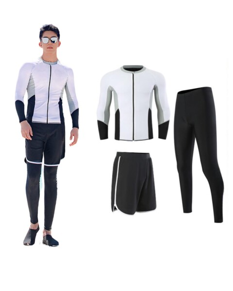 (xulee) ラッシュガード メンズ 水着 長袖 前開き サーフパンツ レギンス ３点セット ジップ アップ スイミング サーフパンツ レギンス ビーチ 水泳パンツ 温泉 通気性 (UVカット UPF50+・吸の通販は 5,174円