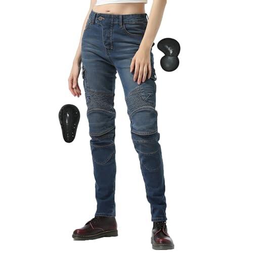(RENHE) ライディングパンツ レディース バイク パンツ プロテクター バイクウェア 耐磨耗 バイクレディースパンツ 春夏秋向け バイクズボン ストレート 伸縮性 ブルーA Mサイズの通販は