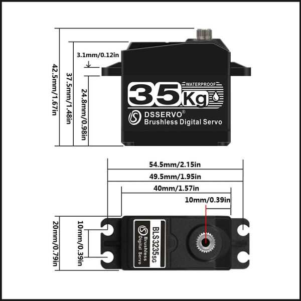 RCmall 35KG 高速ブラシレスサーボ、ダブルベアリングモーター