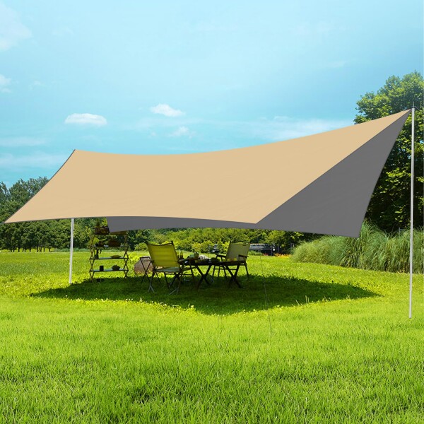 ヘキサタープ 防水タープ タープ 天幕 シェード 3X4.5m シルバーコーティング 耐水圧3000mm 日除け 遮熱 軽量 コンパクト キャンプ用品 部品付き (4.5m×6m(5-10人用)) (3*4.5m（3-6人用）, ヘキサ六