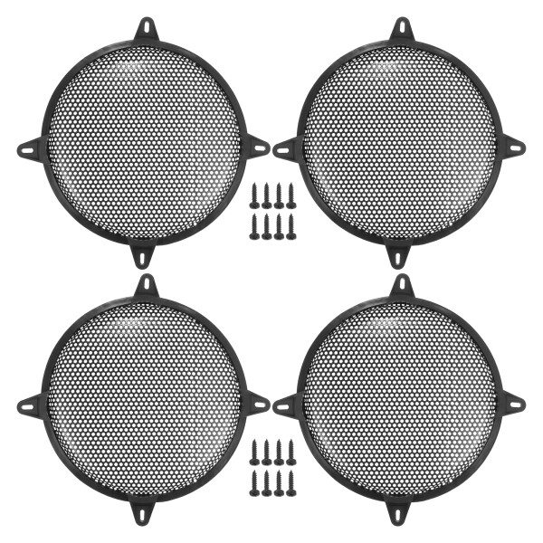 ACROPIX ユニバーサル10インチカースピーカーグリルカバーメッシュラウンド10インチオーディオスピーカーサブウーファーガードプロテクターケース、ネジとクリップ付き、アイアン黒-4の通販は