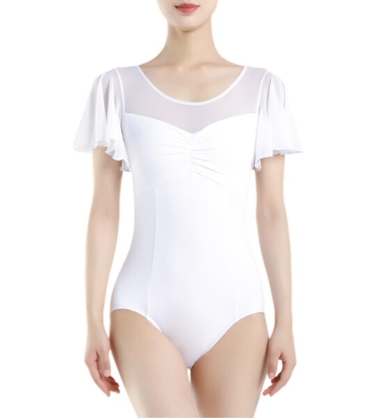 (flexdans) レディース レオタード バレエ 大人 半袖 フリル レオタード 大人用 バレエ 体操 ヨガ ダンス バレエ レオタード D025-WHITE-175の通販は 4,899円