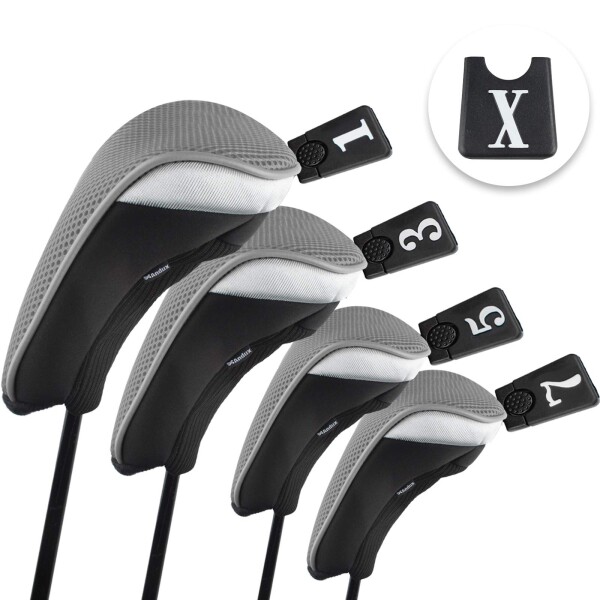Andux ウッド ゴルフ ヘッドカバー ゴルフ ウッドドライバー ヘッドカバー 交換可能な番号タグ付き 4個セット MT/MG (グレー)