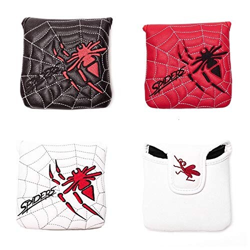 ヘッドカバー パターカバー マレット用 オデッセイ２ボール・テーラーメイド スパイダーパターに対応 スパイダー模様 白・黒・赤 (赤)