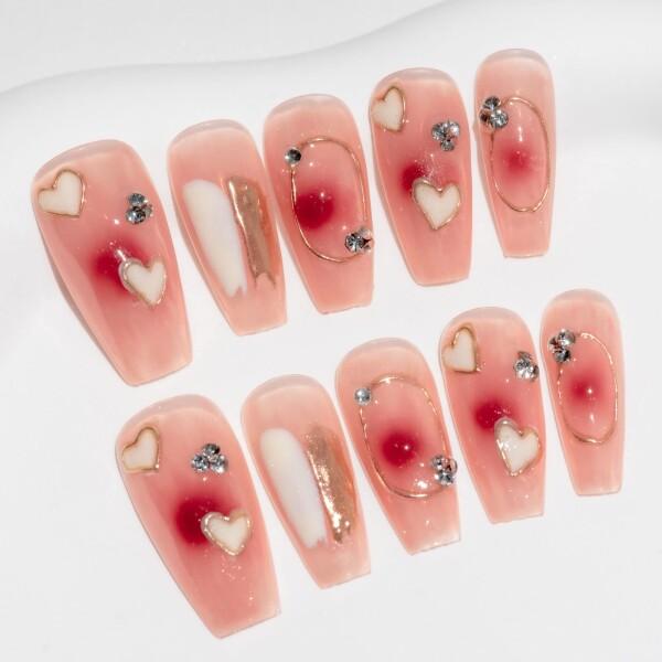 ロングバレリーナ見本 ロングバレリーナ　ギャルネイルチップ　ピンク　プルメリア　うめつくし