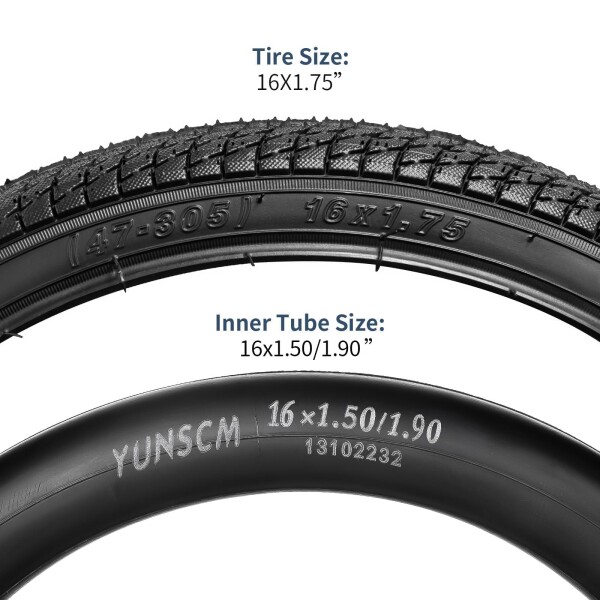 YunSCM 2本セット,16 1.75 タイヤ,16x1.75 47-305 自転車タイヤ + 16x1.50/1.90 チューブ 肉厚 米式バルブ32mm,適用 16インチ 1.75 マウンテンバイク,Y-1023