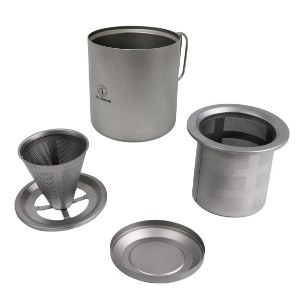 A.S.F. OUTDOOR チタン製 二層式マグセット 茶琲 -CHAHI- 500ml 蓋付き コーヒードリッパー 茶こし スタッキング