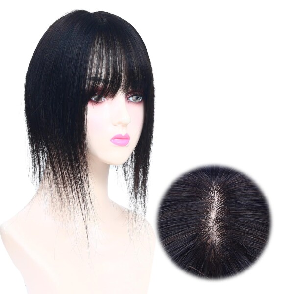HIYE 部分ウィッグ 人毛100% 手植え リアル 自然な分け目 人工肌 増量 つむじ付き アレンジ 抜け毛症 白髪隠れ 薄毛隠し 通気性 ヘアーピース 横8cm縦12cm シースルーバング (自然色, 30cm) ウィッグ・かつら
