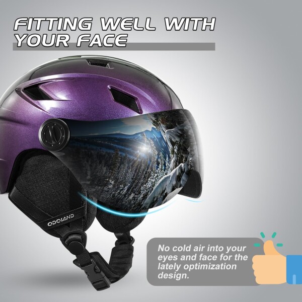 Odoland スキーヘルメット バイザースノーボードヘルメット OTGメガネ対応 ゴーグル付き ダイヤル式サイズ メンズ レディース 大人用 スターリー・パープル S Odoland スキーヘルメット バイザースノーボードヘルメット OTGメガネ