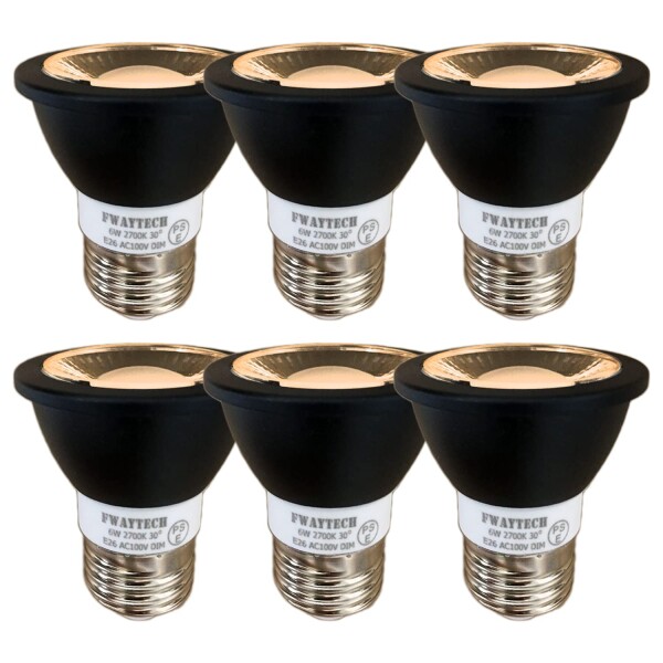 FWAYTECH led スポット e26 調光 6W 中角30度 ハロゲン電球50W〜60W相当 ダクトレールLEDスポットライト レフ電球代替 密閉器具対応 (電球色相当(2700K), 本体黒 E26口金 調光(6個)) 5,531円