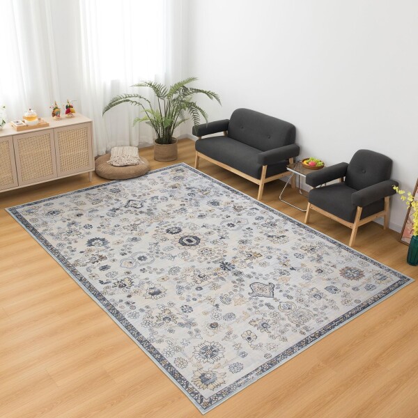 DECOMALL ペルシャ風 洗える ラグ カーペット 3畳 ダイニングラグ 絨毯 200*250cm オールシーズン適用 床暖房対応 滑り止め 折り畳み可能 軽量設計 抗菌防臭 防音 ブルー