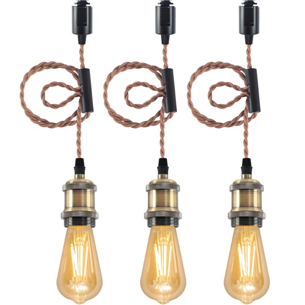 szbritelight 配線ダクトレール用ペンダントライト 6W 電球ソケット 口金E26 60W形 LEDエジソン電球付き フィラメント 吊り下げ 真鍮色 100cm調整可 コードアジャスター付き レトロ おしゃれ 天