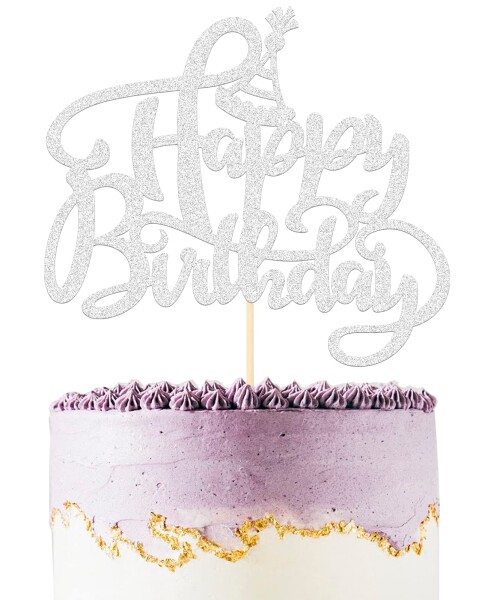 WishFirst ケーキトッパー キラキラ 誕生日ケーキトッパー カップケーキ トップハットパターン Happy Birthday 飾り お祝い ケーキ挿入カード 装飾用品 子供 ボーイ ガール 大人にも適う - シル
