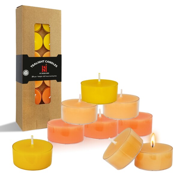 カラーのティーライトキャンドル ミニアロマキャンドル 香りの蝋燭 24個 円形 ろうそく Tealight Candles キャンドル セット 燃焼4-5時間 家の装飾 暖茶 安息日 結婚式 緊急用 (フルーツの香り