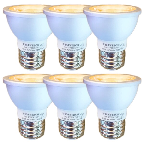 FWAYTECH LEDスポットライト E26 調光対応 6W 中角30度 ハロゲン電球50W〜60W相当 レフ電球代替 密閉器具対応 (電球色相当(2700K), 本体銀 E26口金 調光(6個))