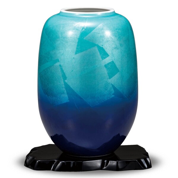 伝統工芸 九谷焼 青の陶器花瓶 約20cm 九谷焼 / 花瓶 】 陶仙 伝統陶芸