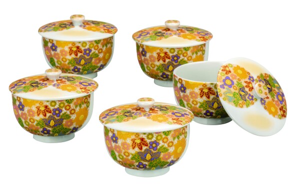 九谷焼 蓋付 湯呑み 5客セット 花詰