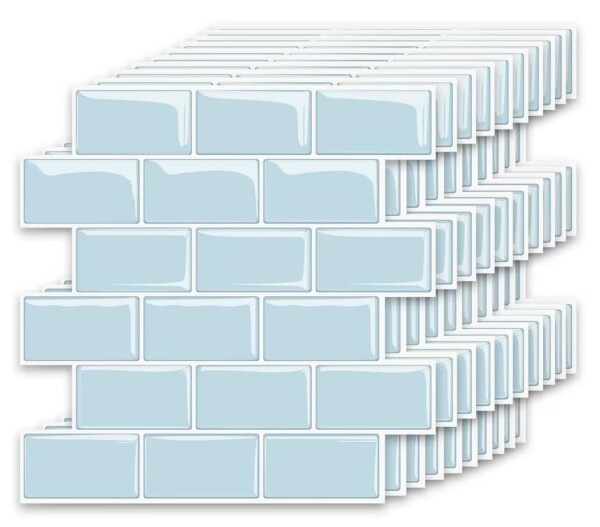 MORCART タイルシール キッチン 耐熱 防水 洗面所 トイレ DIY 家具やアイテムの装飾 タイルシート 壁紙シール 3D リメイクシート (30x30cm, 10枚, 北欧スカイブルー)