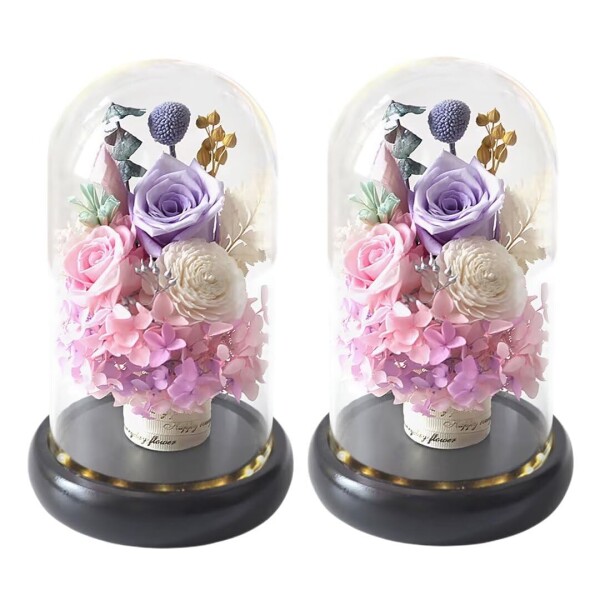 YKFN プリザーブドフラワー 仏花 一対 ブリザードフラワー 仏壇用 お供え花 生花 お供え ガラスドーム バラ ledライト付き ギフトボックス付 アレンジメント ペットのお供え お悔やみ 供