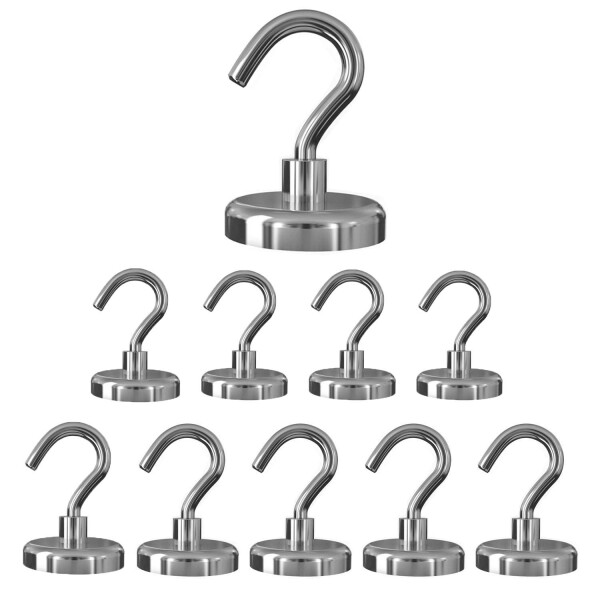 超強力 マグネットフック Cosego 10個入 垂直耐荷重18kg 金属製 直径2.0cm 磁石付き キッチン用 オフィス用 業務用 玄関 倉庫 壁掛け 収納 フック シルバー