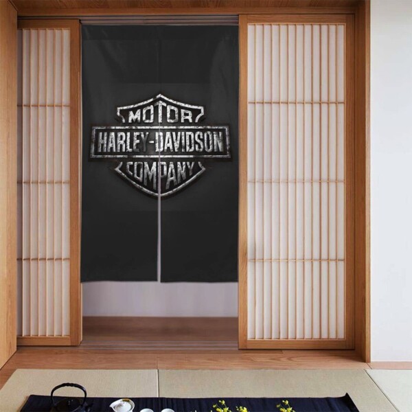 ハーレーダビッドソン のれん暖簾 四季兼用 簡単取り付け 玄関目隠し 寝室 浴室用 湯 リビング階段 お部屋の間仕切りドアカーテン 86cm*143cm