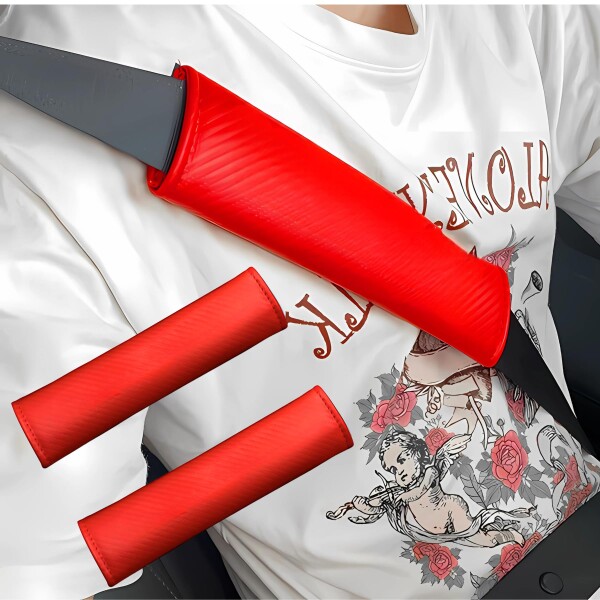 Mellbo シートベルトカバー ベルトカバー シートベルトパッド 汎用 カーボンファイバーレザー マジックテープ 運転席 助手席 2点セット カーボンレッド