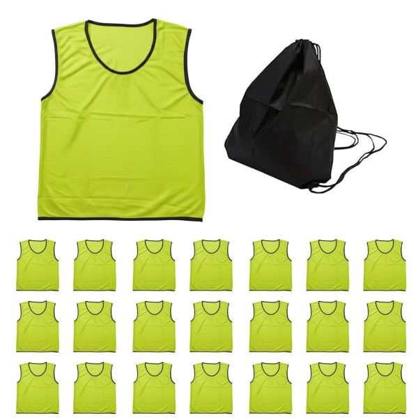 (ロジック) ビブス セット 無地 番号無 ゼッケン 収納バッグ付き メッシュ サッカー バスケ フットサル 学校 行事 自治体 運動会 22枚セット 子供用 イエローグリーン