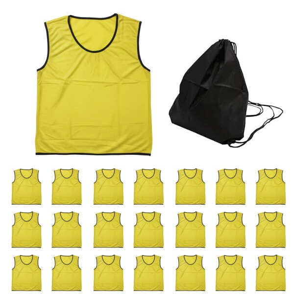 (ロジック) ビブス セット 無地 番号無 ゼッケン 収納バッグ付き メッシュ サッカー バスケ フットサル 学校 行事 自治体 運動会 22枚セット 子供用 イエロー