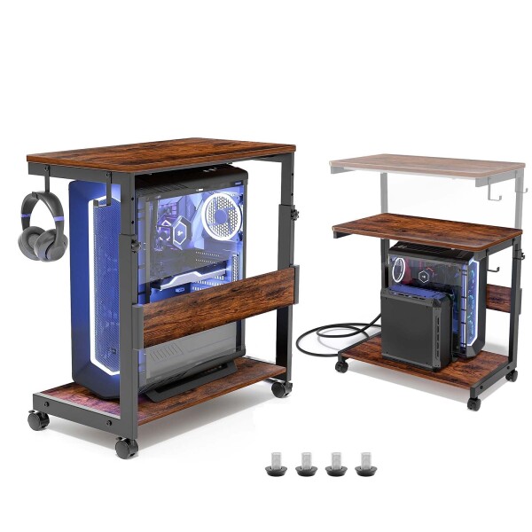 【新品】パソコンスタンド ブラック PCラック デスクトップラック 高さ調整可能 Amazon | Benestand CPUスタンド デスクトップPCワゴン 2段 幅