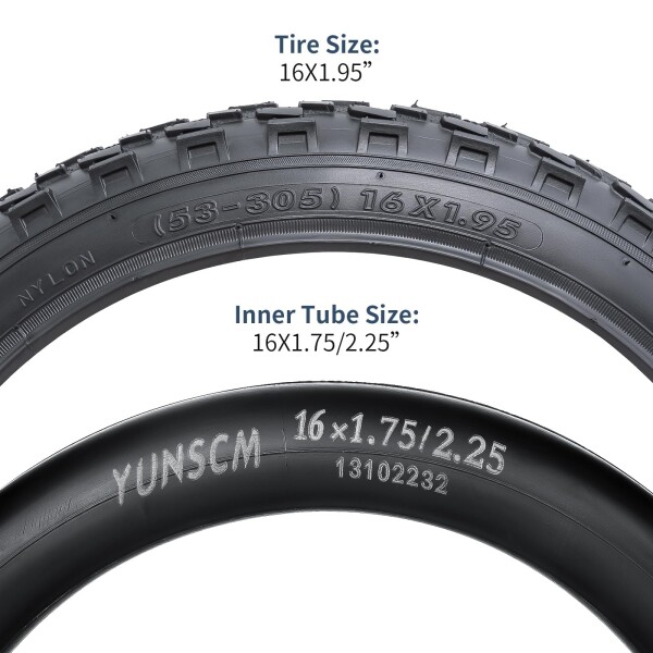 YunSCM 2本セット,16 1.95 タイヤ,16 1.95 53-305 自転車タイヤ + 16x1.75/2.25 チューブ肉厚 米式バルブ32mm,適用 16インチ 1.95 クロスバイク、マウンテンバイク,Y-1132