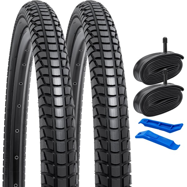 YunSCM 2本セット,26 2.125 タイヤ,26x2.125 57-559 自転車タイヤ + 26x1.75/2.25 チューブ 肉厚 米式バルブ32mm +タイヤレバー,適用 26インチ 2.125 クロスバイク、マウンテンバイク,Y-1133