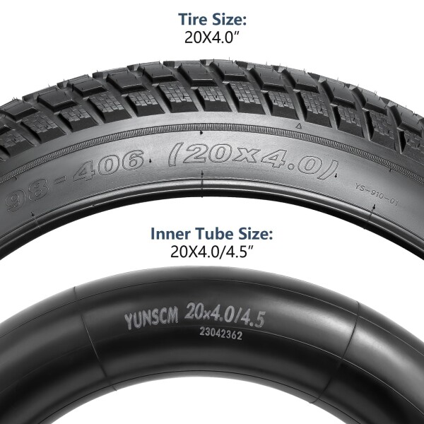 YunSCM 2本セット,20 4.0 タイヤ 60TPI 超耐久,20x4.0 98-406 自転車タイヤ + 20x4.0/4.5 チューブ 米式バルブ32mm,ファットバイクタイヤ 20x4.0,Y-910