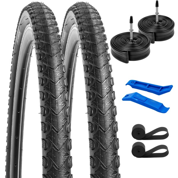 YunSCM 2本セット,700 40c タイヤ,700x40c 40-622 自転車タイヤ + 700x35/43c チューブ肉厚 仏式バルブ48mm+リムテープ + タイヤレバ,適用 700x40c クロスバイク、ロードバイク,Y-1027