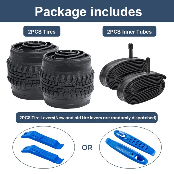 YunSCM 2本セット,24 2.125 タイヤ, 24x2.125 57-507 自転車 タイヤ + 24x1.75/2.25 チューブ 肉厚 米式バルブ32mm+タイヤレバー,タ適用 24インチ 2.125 マウンテンバイク,Y-1072