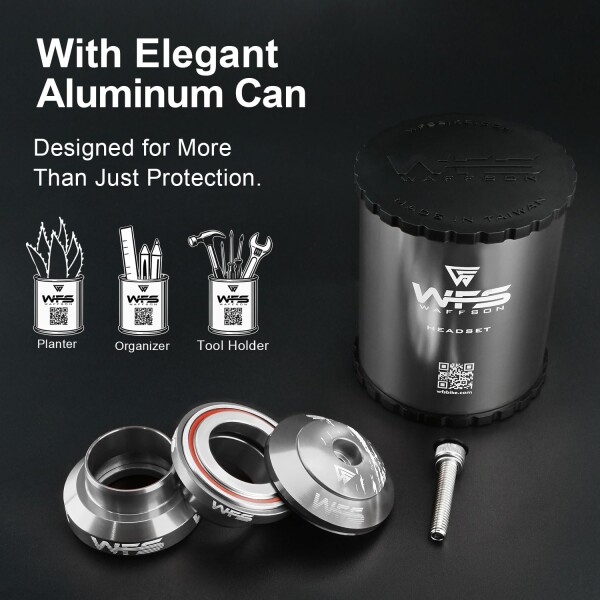 WFS NV.28 1インチ スレッドレスバイクヘッドセット - CNC合金 ISO 26.4mm クラウンレース シールドベアリング トップキャップとスターナット付き シルバー