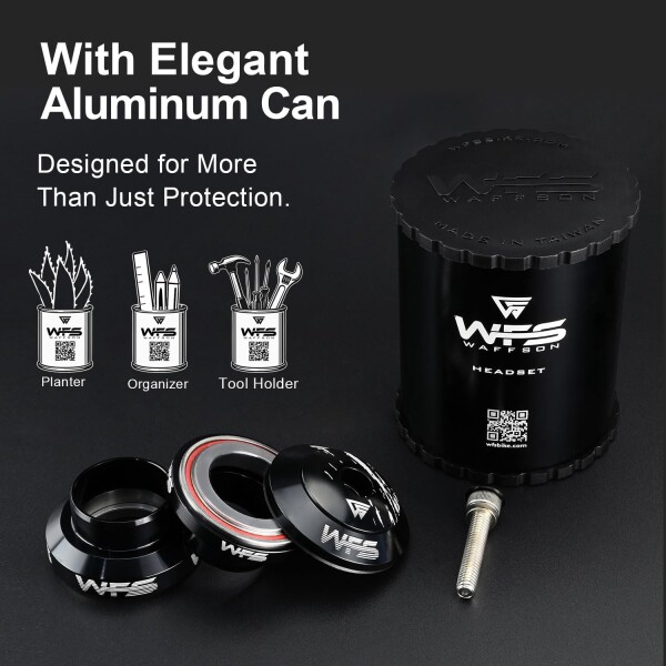 WFS NV.28 1インチ スレッドレスバイクヘッドセット - CNC合金 ISO 26.4mm クラウンレース シールドベアリング トップキャップとスターナット付き ブラック