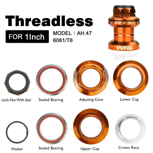 WFS AH.47 1インチねじ付きバイクヘッドセット - CNC合金、外部カップ