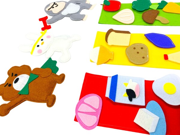 てくてくも(R) 教育エプロン 食の三原色〜3色食べてパワーアップ！〜 食育 三色食品群 人形シアター 保育士 行事 エプロン 完成品 (2.キャラクターのみ)