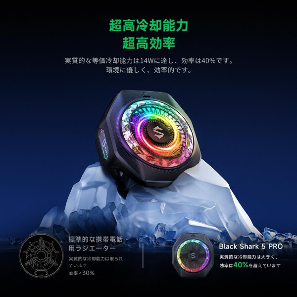 Black Shark マグネット式スマホクーラー 5 Pro｜18 個 アドレッサブル RGB LED ライト・着脱可能グリップ・APP 制御恒温冷却ファン｜iPh Black Shark マグネット式スマホクーラー 5 Pro｜18 個 アドレッサブル
