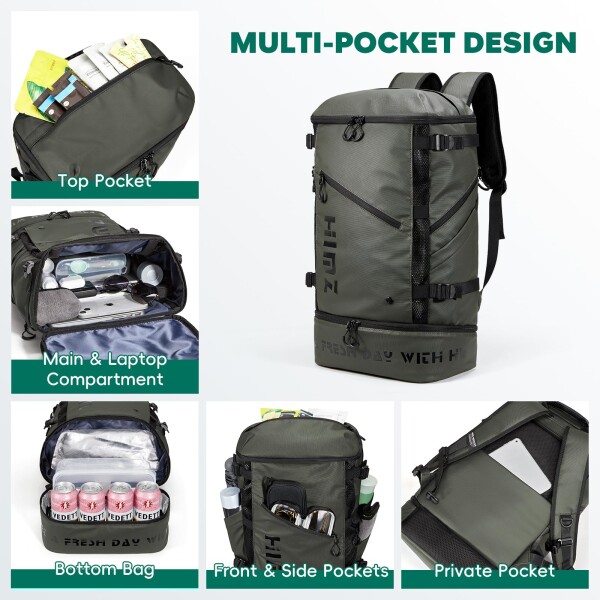 HIMZ WARRIOR 旅行 キャンプ クーラー バックパック ラップトップバッグ L, グリーン, 2XL, ハイキングバックパッククーラー。 HIMZ WARRIOR 旅行 キャンプ クーラー バックパック ラップトップ