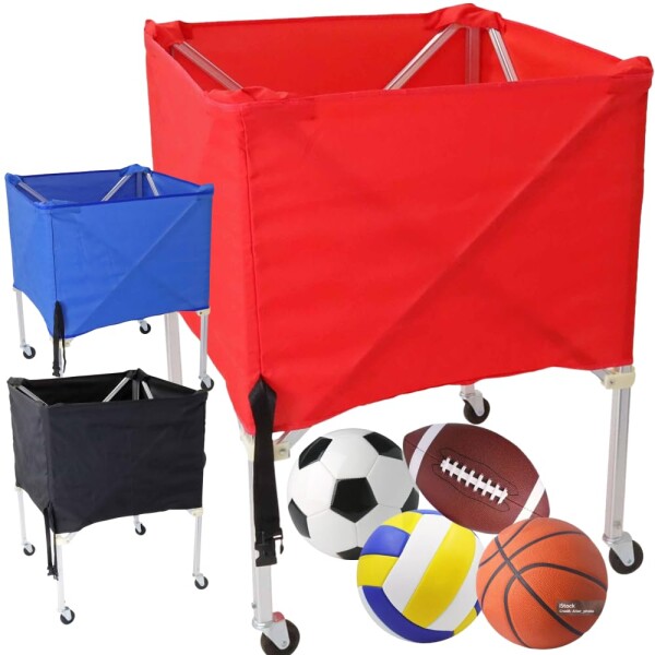 iimono117 ボールかご 折り畳み キャスター付き ( バレーボール バスケ サッカー ハンドボール ドッジボール ) ボールカート (レッド)