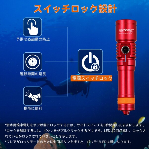 ORCATORCH D710 潜水灯 3000ルーメン6度狭光束水中ライト、IP68防水