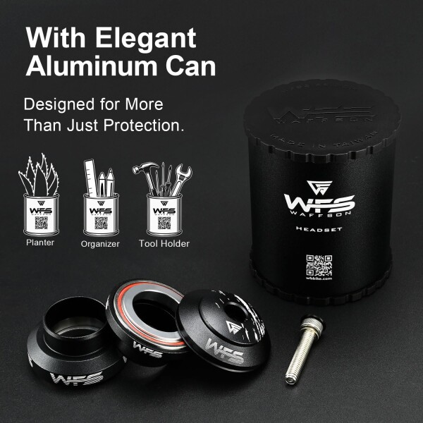 ヘッドセット WFS NV.28 1 Inch Threadless Bike Headset - CNC Alloy, ISO 26.4mm Crown Race, Sealed Bearings, Includes Top Cap and Starnut, Matte Black