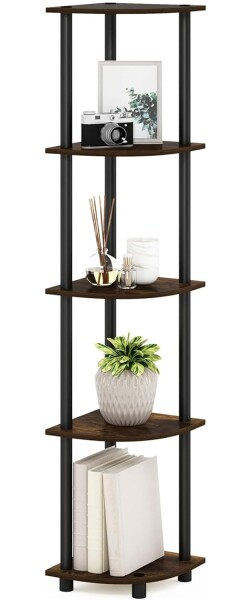 小型本棚 5段 スモールシェルフ 40cm 狭い棚 タブレット 棚ユニット バスルームコーナーシェルフ ディスプレイキャビネット ブラックメタルフレーム付き 寝室 リビングルーム用 - 素朴な 4,264円