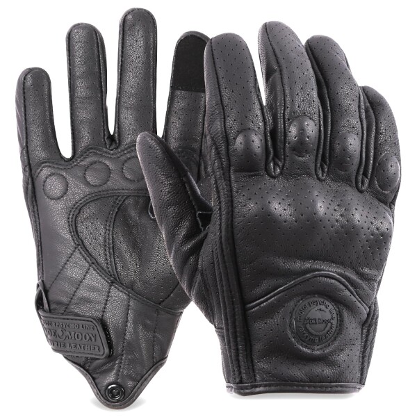 バイクグローブ、プロテクター付き、手の甲保護 (M)スマホ対応 男女兼用 撥水 滑りにくい、本革、春夏秋冬用、レディース メンズ 本革 羊革 オートバイ グローブ ブラック