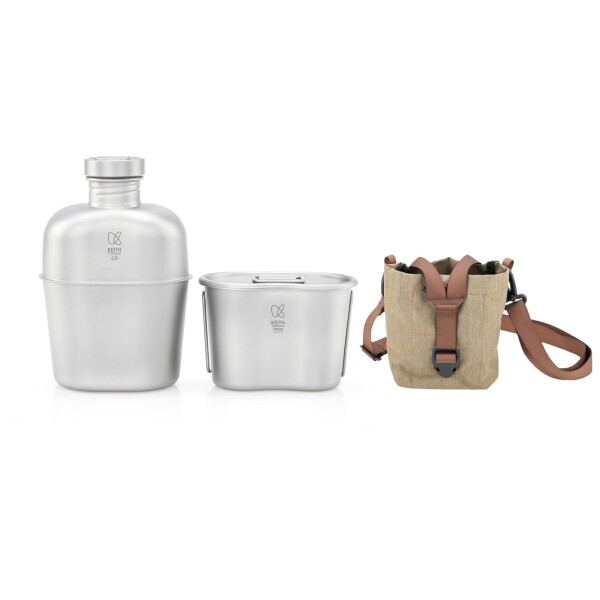 KEITH チタン製軽量ミリタリーケトル 直火調理 ランチボックスポット キャンプケトル キャンプ用調理器具 (1100ml+700ml)