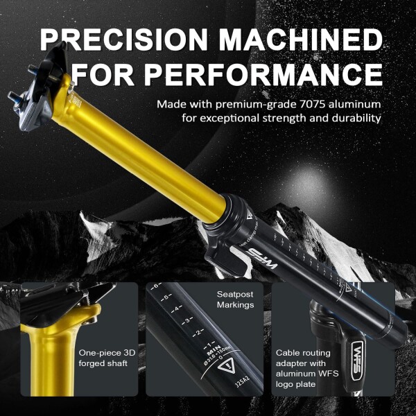 WFS TerraX ドロッパー シートポスト 31.6mm x 450mm 150mm 旅行 リモート 外部ケーブルルーティング ゴールド ? 頑丈な軽量7075アルミニウム。