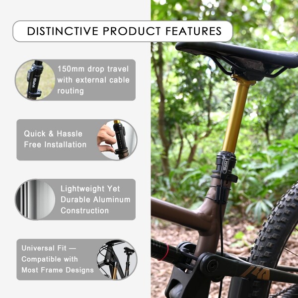 WFS TerraX ドロッパー シートポスト 31.6mm x 450mm 150mm 旅行 リモート 外部ケーブルルーティング ゴールド ? 頑丈な軽量7075アルミニウム。